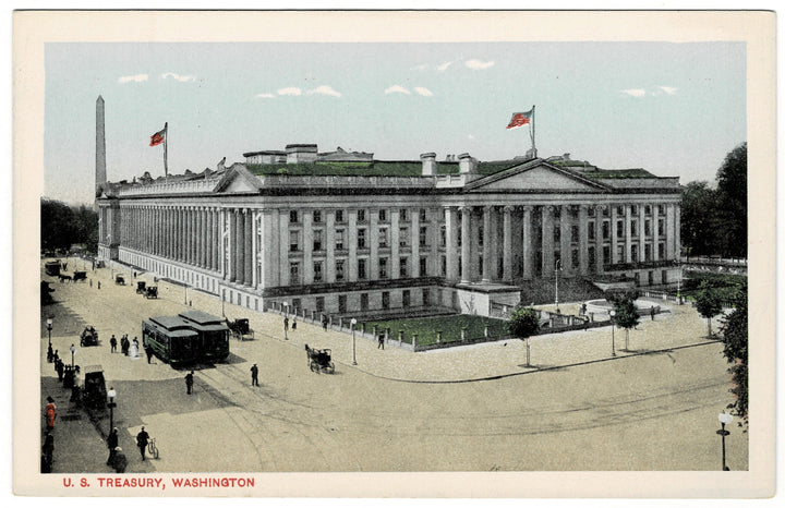 1922 US Treasury Building Washington D.C. Vintage postcard.