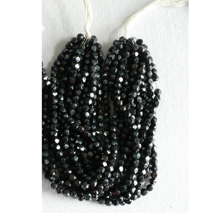 1960s Vintage 3.5mm Mini Hanks Black Garnet Faceted Beads