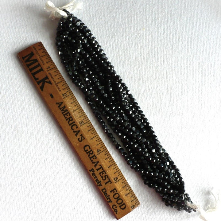 1960s Vintage 3.5mm Mini Hanks Black Garnet Faceted Beads