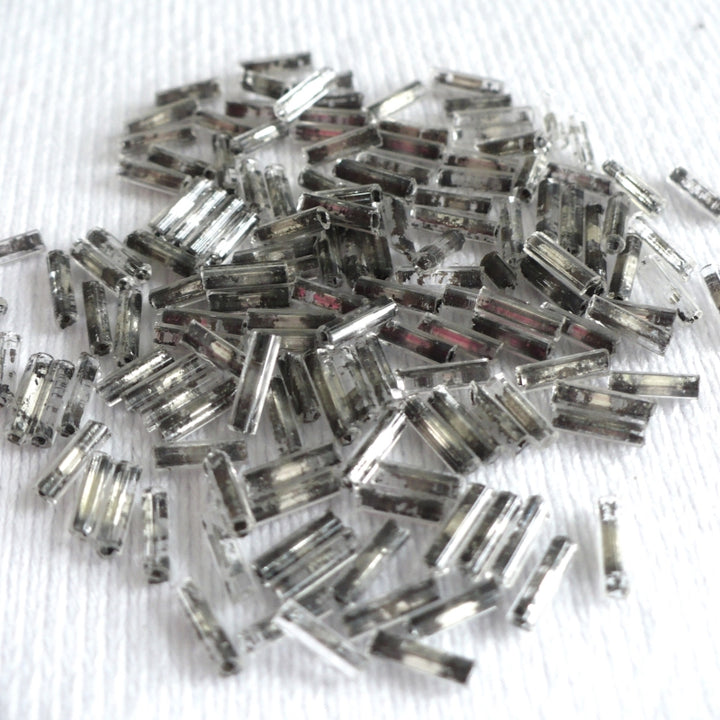 1920s 1.5x6.5mm Clear Mercury Glass Bugle Beads 4 grams