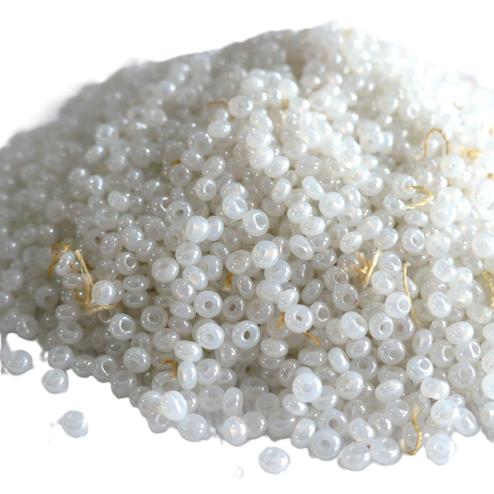 1920s 2.1mm White Ceylon 12/0 Glass Seed Beads 48 grams