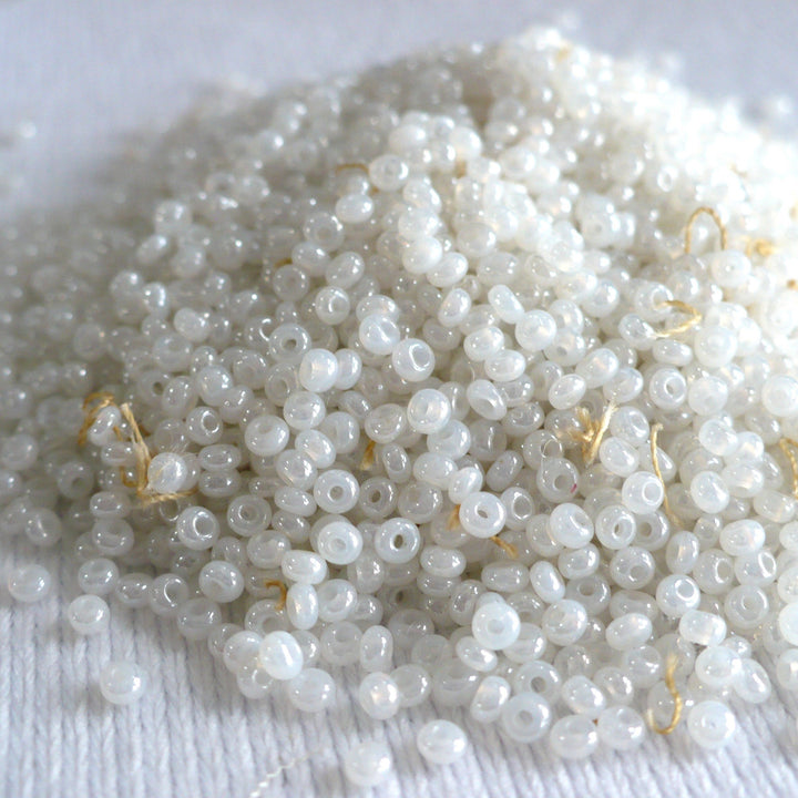 1920s 2.1mm White Ceylon 12/0 Glass Seed Beads 48 grams