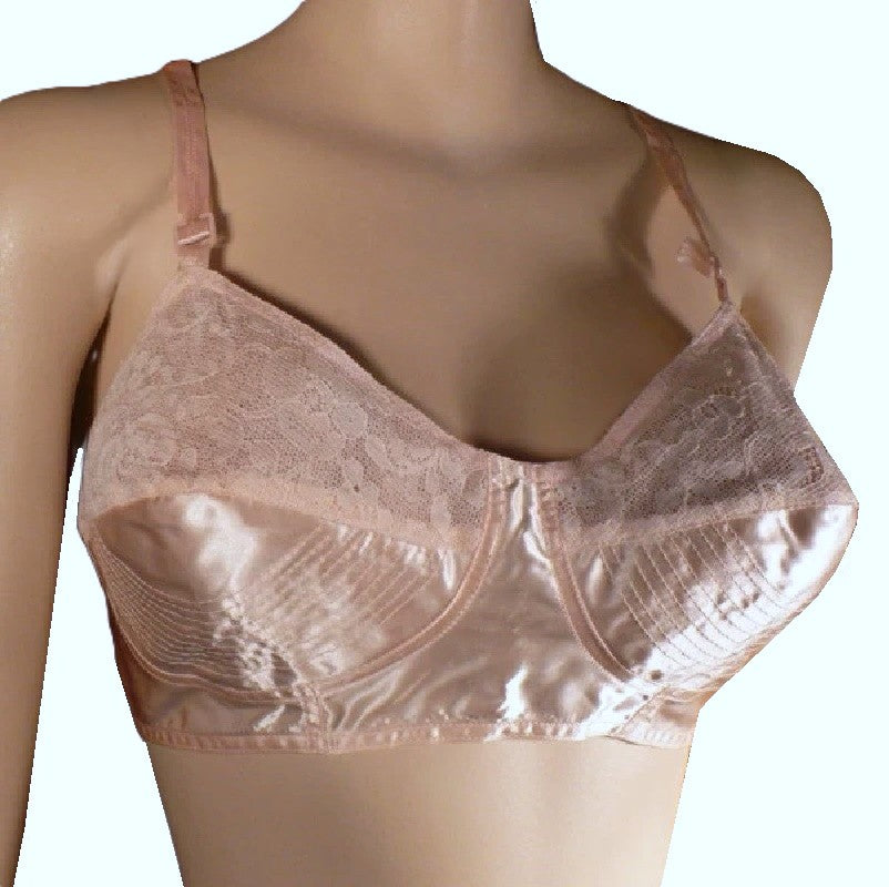 1940s Vintage Pink Satin Lacy Lady Bra by Ruth Barry Brassieres