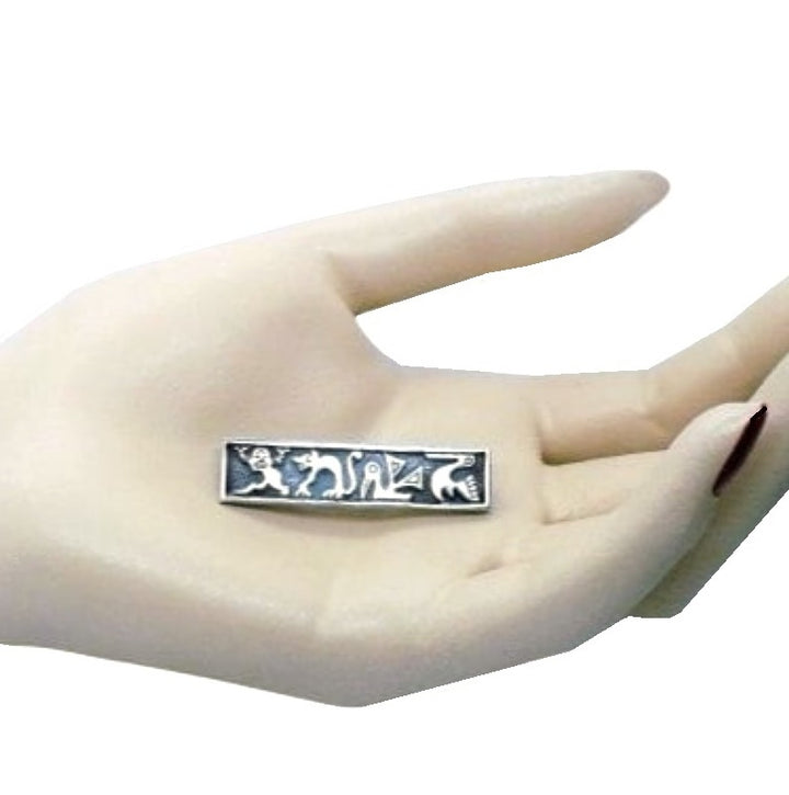 1920s Vintage Aztec Deities Bar Pin, Mexican Silver Renaissance Brooch.