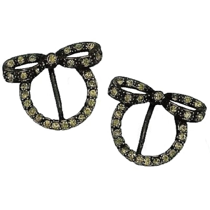 1890s Victorian Japanned Paste Bow Buckles.