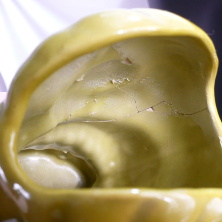 1940s Vintage Art Deco Chartreuse Green Ceramic Ram Planter.