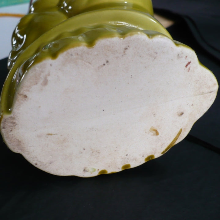1940s Vintage Art Deco Chartreuse Green Ceramic Ram Planter.