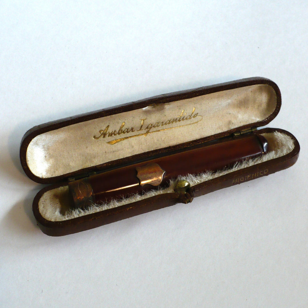 1900 Portuguese Amber Cheroot Holder and Case.
