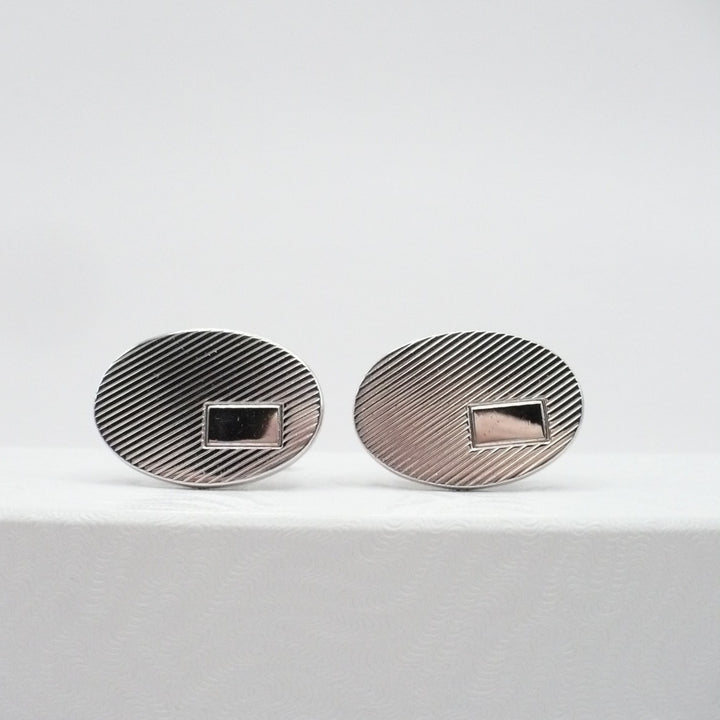 Line Authority Cufflinks, Men's Vintage Jewelry Silver Tone Cuff Links.