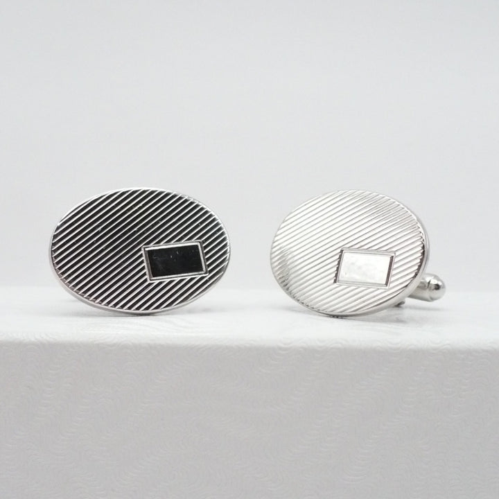 Line Authority Cufflinks, Men's Vintage Jewelry Silver Tone Cuff Links.