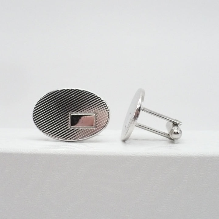 Line Authority Cufflinks, Men's Vintage Jewelry Silver Tone Cuff Links.