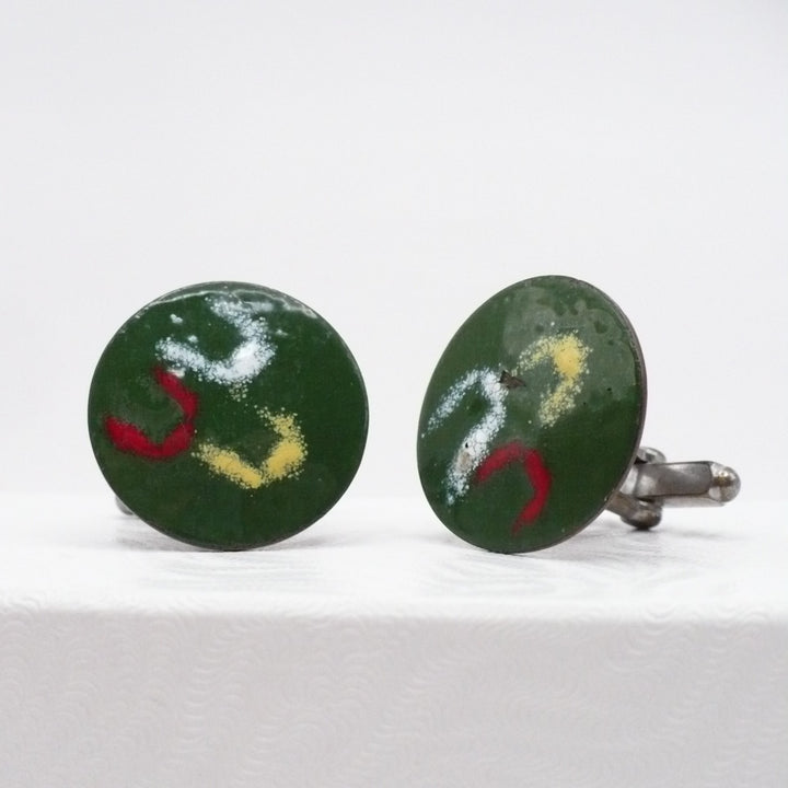 Color Code Copper Cufflinks Mid Century Abstract Artisan Made Men's Vintage Jewelry.