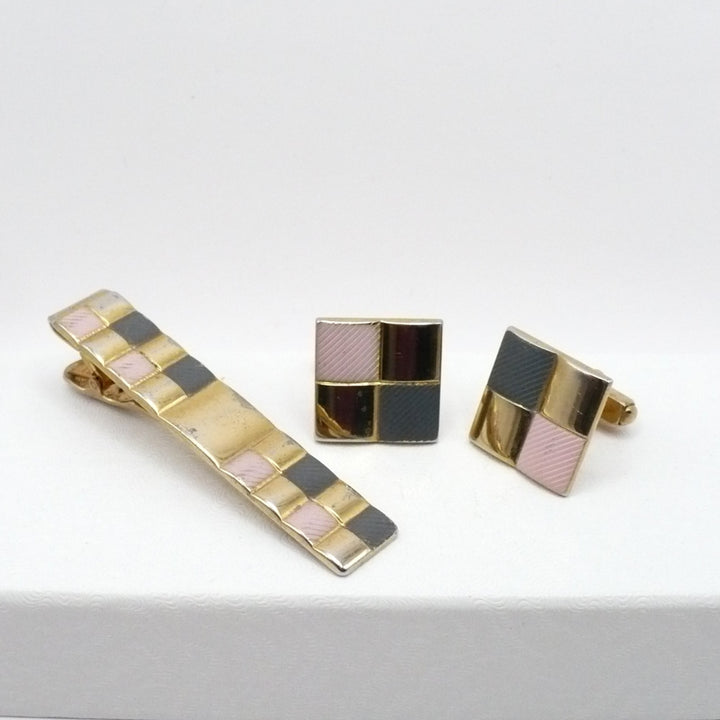 Handsome Harlequin Cufflinks & Tie Clip Set by Anson.