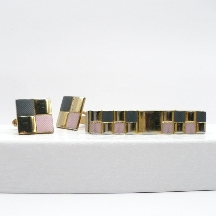 Handsome Harlequin Cufflinks & Tie Clip Set by Anson.