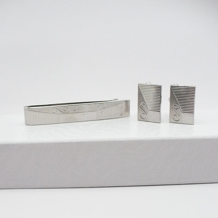 The S Mark Cufflinks & Tie Clip Set Vintage Men's Jewelry.