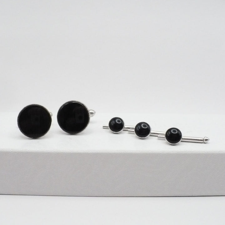 Black Command Cufflinks & Shirt Studs Set, Vintage Men's Jewelry.