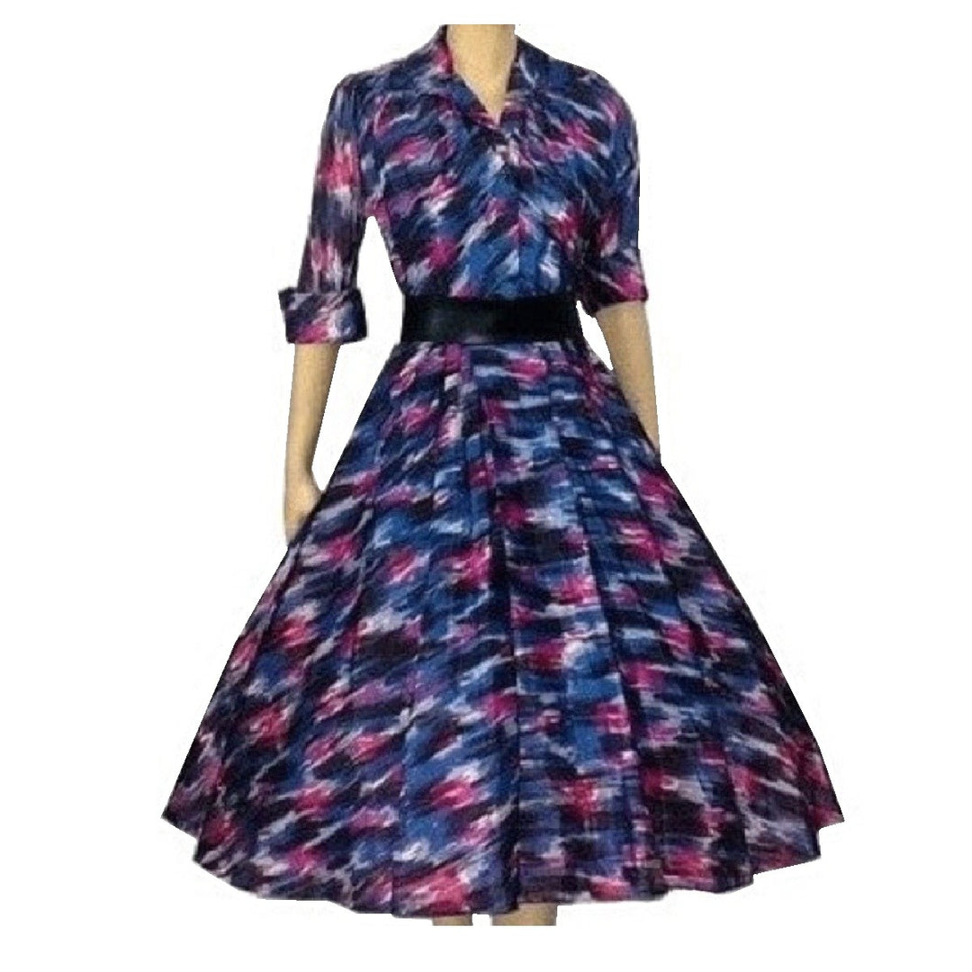 1950s Vintage "Lucy" Dress in Mid-Century Colors, Full Circle Skirting.
