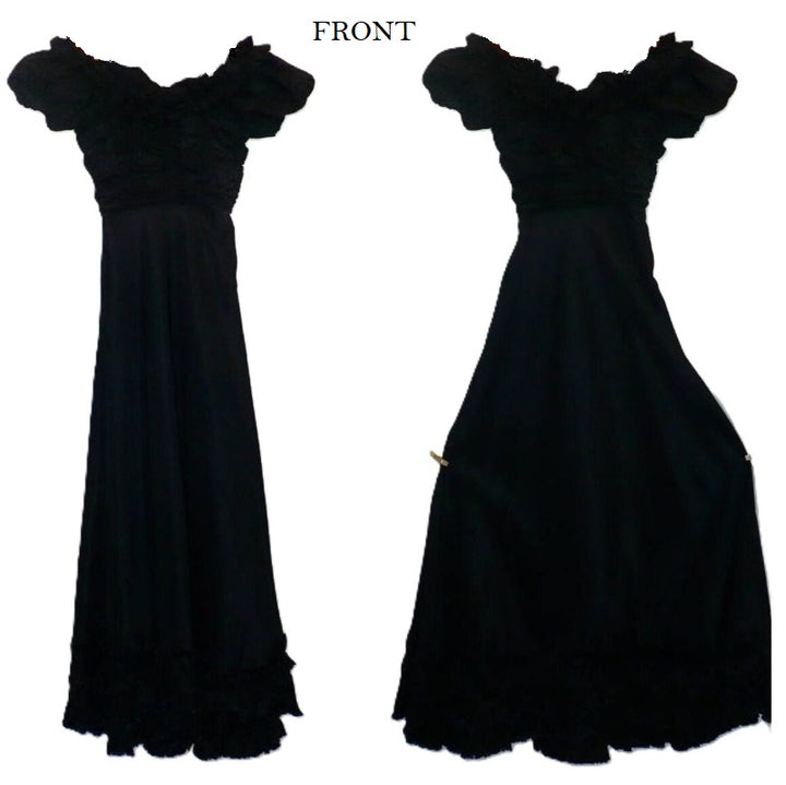 XS 1930s Vintage Black Taffeta Tango Dress, Silver Screen Gown.