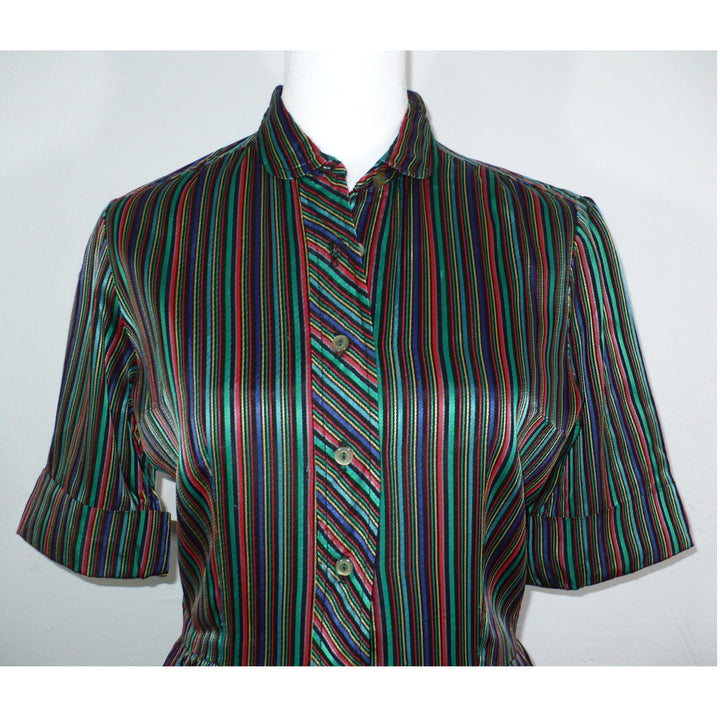 Medium 1960s Vintage Satin Jewel-tone Shirtwaist Day Dress, Very Audrey Hepburn Style.