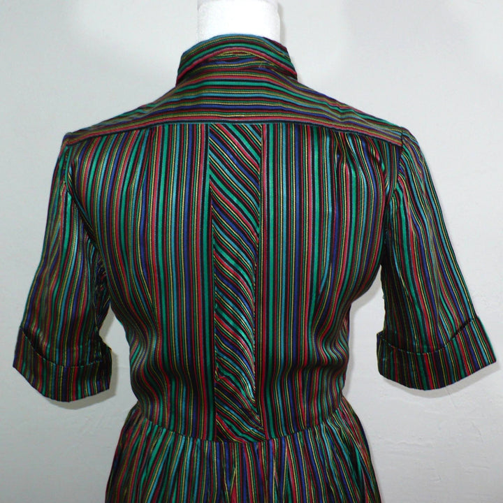 Medium 1960s Vintage Satin Jewel-tone Shirtwaist Day Dress, Very Audrey Hepburn Style.