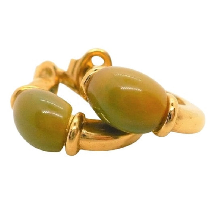 1970s Vintage Givenchy Designer Hoop Earrings, Signed Gold-tone and Olive Green Clip-on Earrings.