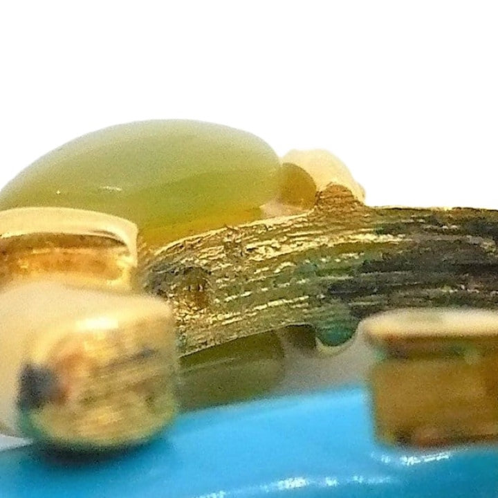 Shows signed on back - 1970s Vintage Givenchy Designer Hoop Earrings, Signed Gold-tone and Olive Green Clip-on Earrings.