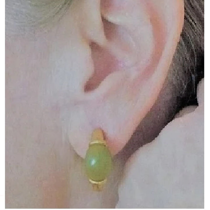 1970s Vintage Givenchy Designer Hoop Earrings, Signed Gold-tone and Olive Green Clip-on Earrings.