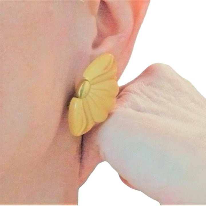 1976 Vintage Givenchy Designer Butterscotch Petal Clip-on Earrings, Paris New York.
