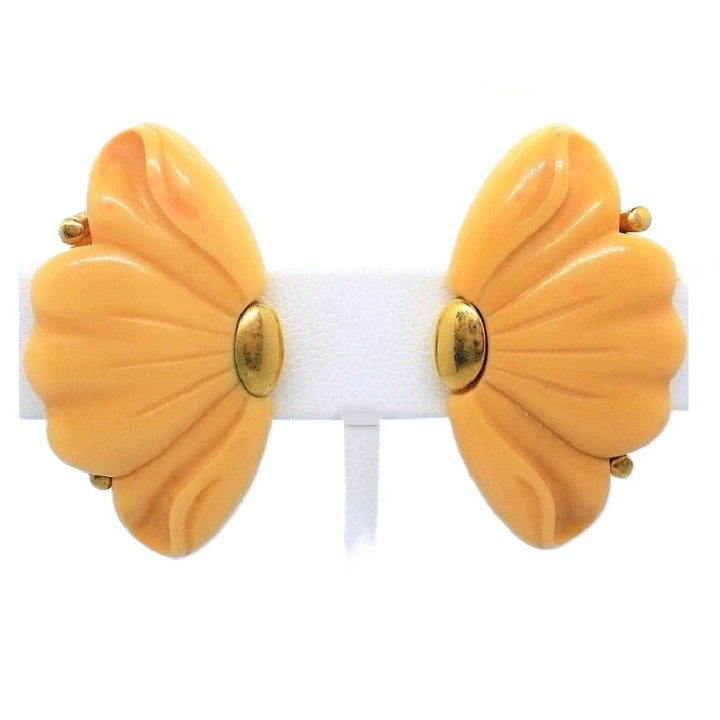 1976 Vintage Givenchy Designer Butterscotch Petal Clip-on Earrings, Paris New York.
