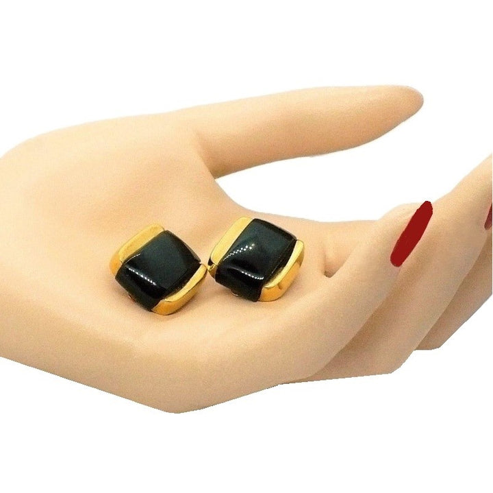 1977 Vintage Givenchy Navy Blue Gold-tone Clip-on Nautical Vibe Fashion Earrings.