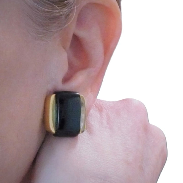 1977 Vintage Givenchy Navy Blue Gold-tone Clip-on Nautical Vibe Fashion Earrings.