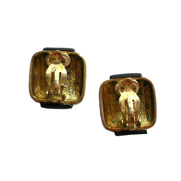 1977 Vintage Givenchy Navy Blue Gold-tone Clip-on Nautical Vibe Fashion Earrings.