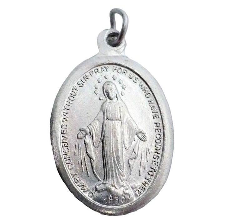 1940s Vintage WWII Eloxal Aluminum Miraculous Medal Pendant.