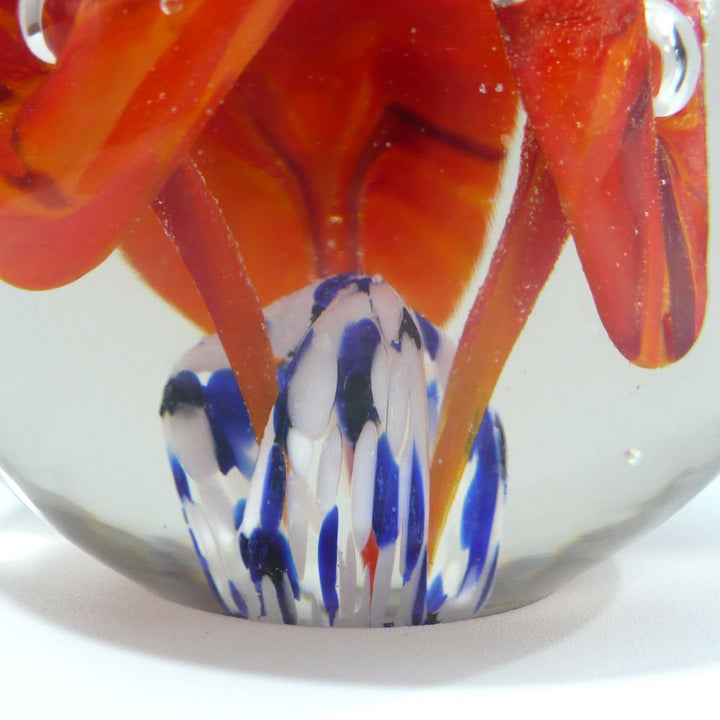 Mid Century Flamingo Flower Bouquet Vintage Art Glass Paperweight.