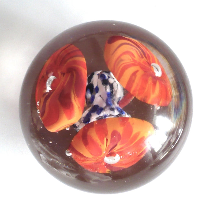 Mid Century Flamingo Flower Bouquet Vintage Art Glass.Paperweight.