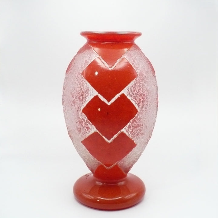 1925 Degué Art Deco Orange-Red Cameo Glass Table Vase.