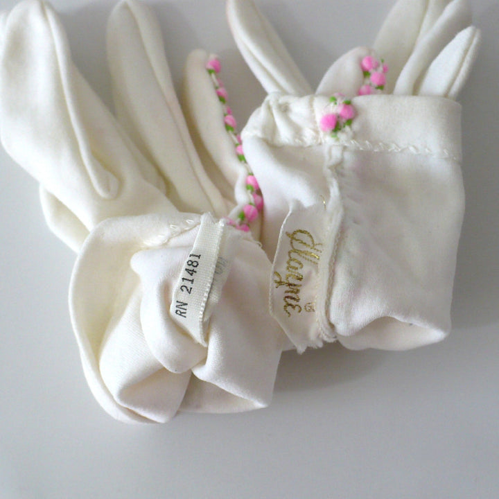 1950s Vintage Girls' Pink Roses Stretch Slip-on Gloves Youth Size 5.