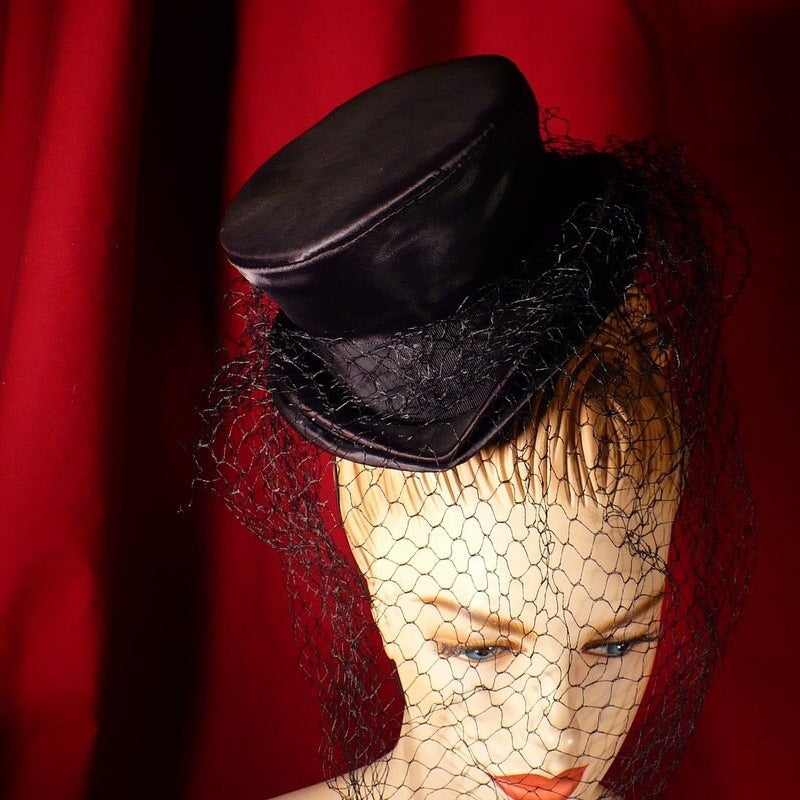Victorian Black Silk Riding Hat and Veil.