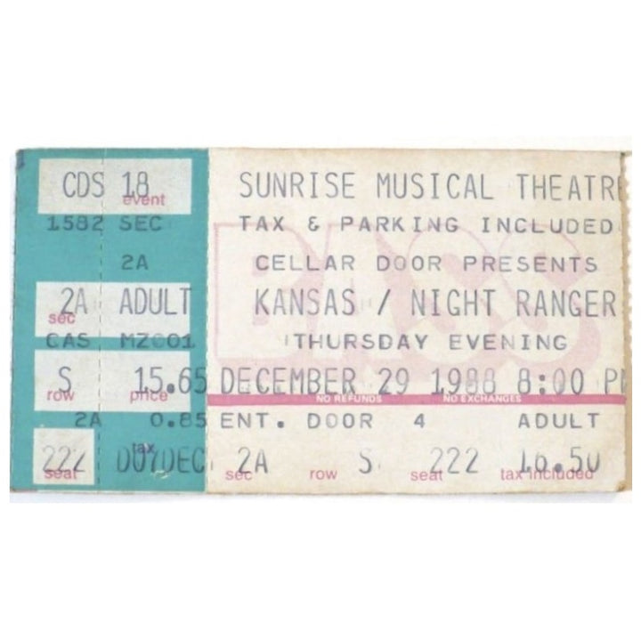 Kansas and Night Ranger In the Spirit of Things Tour Ticket 1988