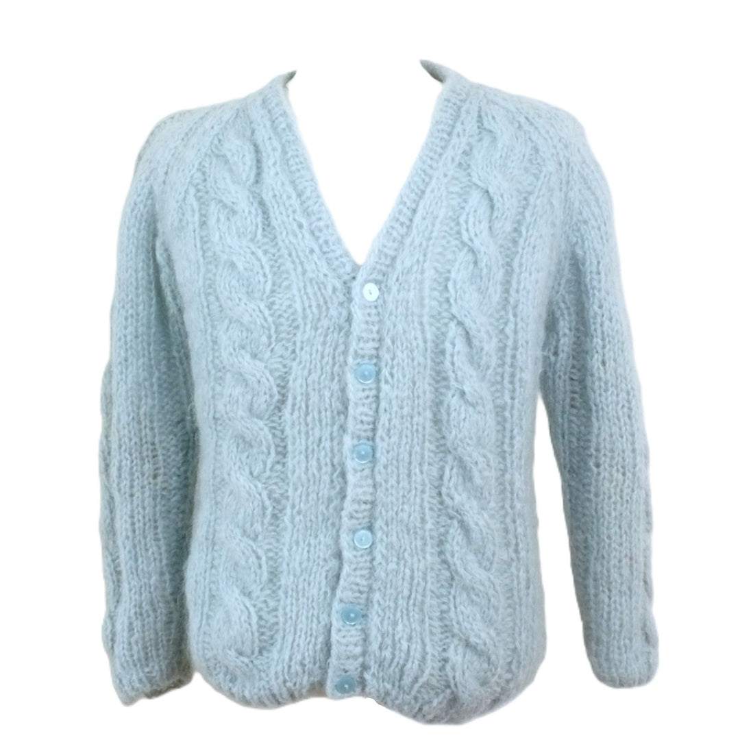 Vintage 1960s Men's Italian Mohair Wool Cable Knit Cardigan, Hand Made.