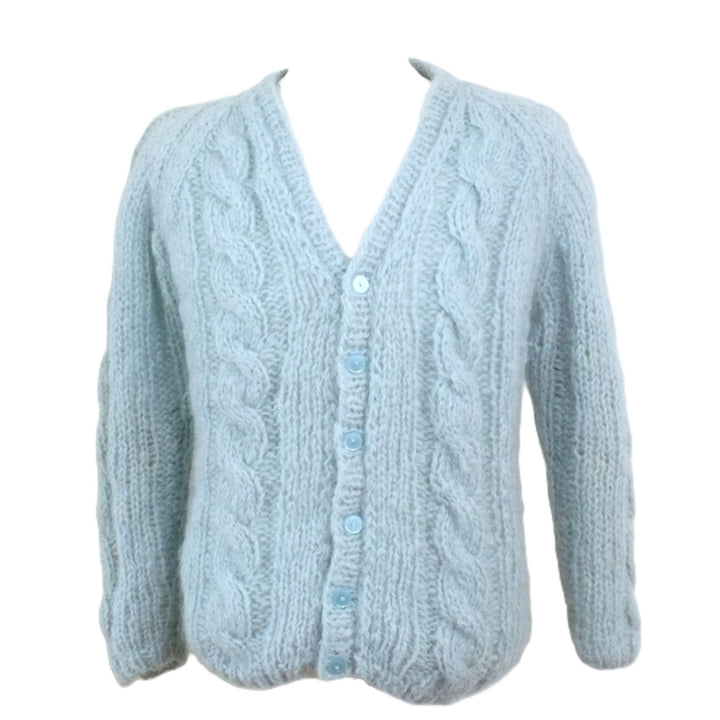 Vintage 1960s Men's Italian Mohair Wool Cable Knit Cardigan, Hand Made.