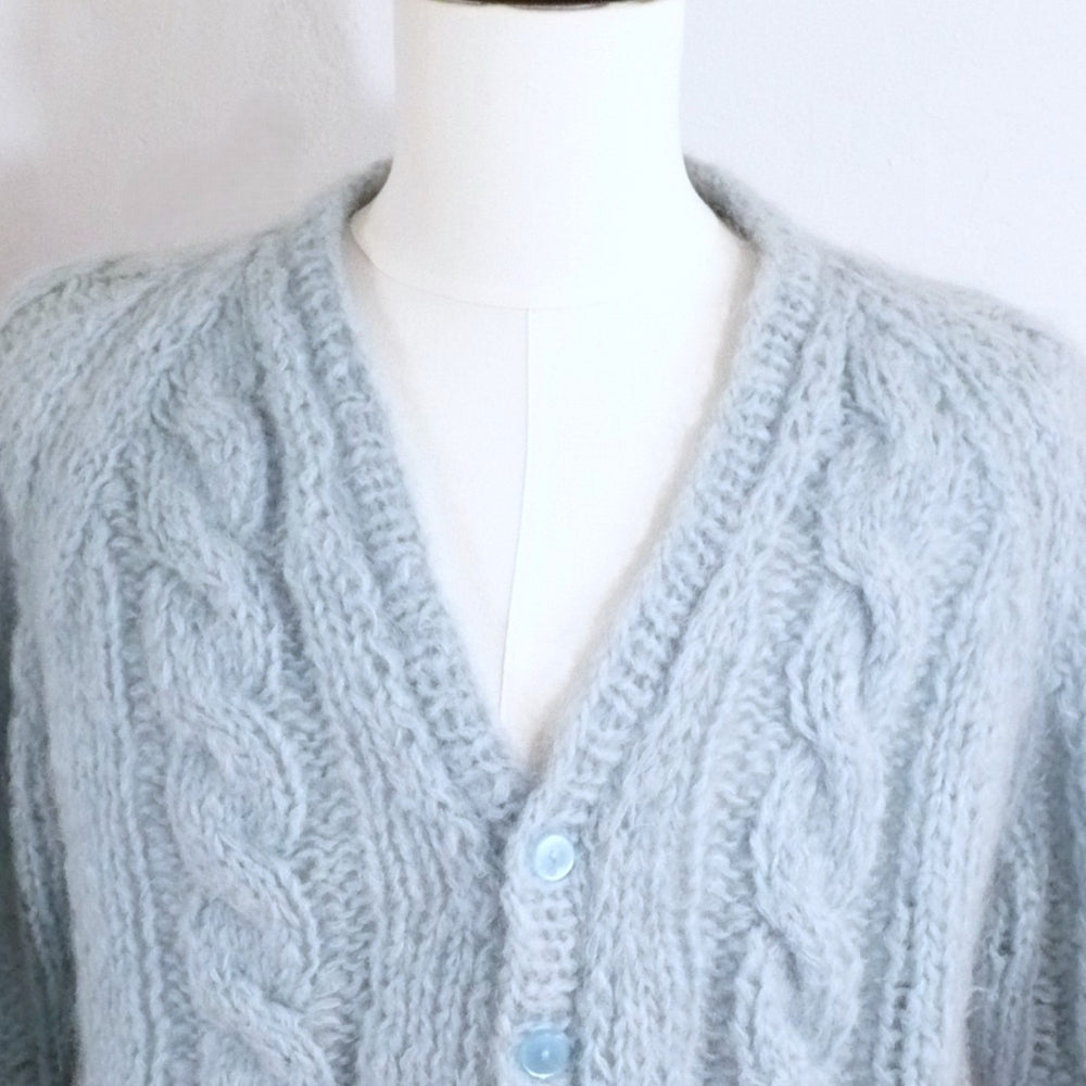 Vintage 1960s Men's Italian Mohair Wool Cable Knit Cardigan, Hand Made.