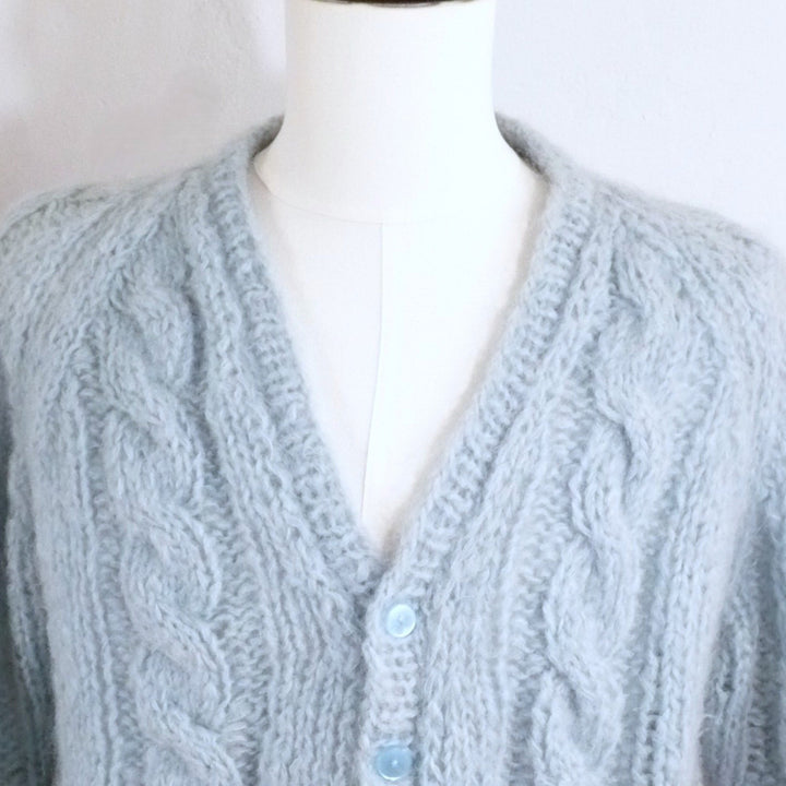Vintage 1960s Men's Italian Mohair Wool Cable Knit Cardigan, Hand Made.