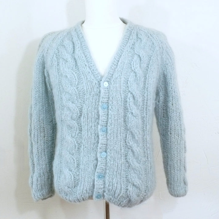 Vintage 1960s Men's Italian Mohair Wool Cable Knit Cardigan, Hand Made.