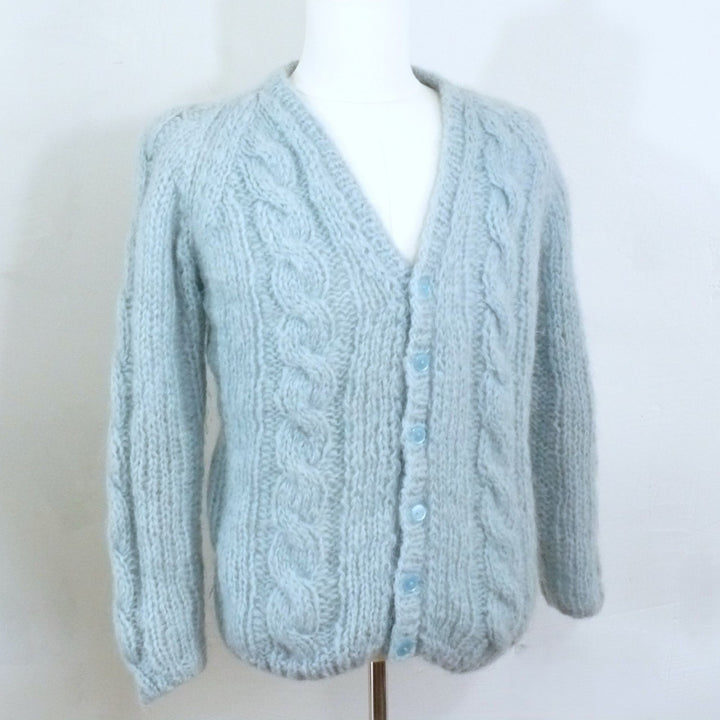 Vintage 1960s Men's Italian Mohair Wool Cable Knit Cardigan, Hand Made.