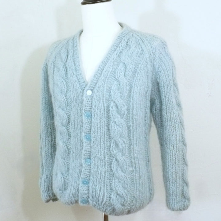 Vintage 1960s Men's Italian Mohair Wool Cable Knit Cardigan, Hand Made.