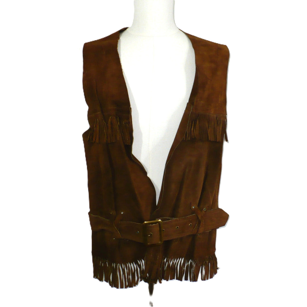 Vintage men's fringe leather vest, hippie 1970s.