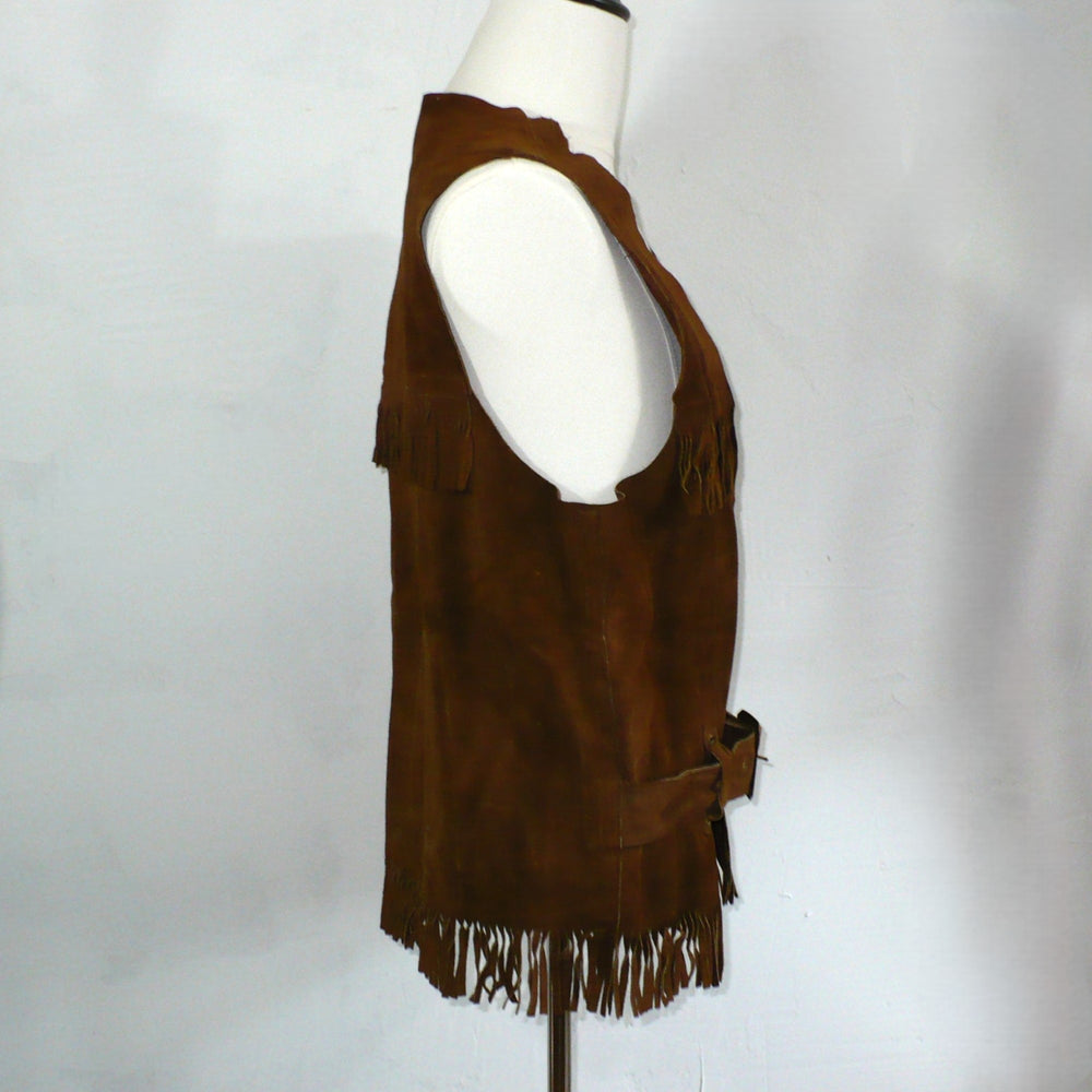 Vintage men's fringe leather vest, hippie 1970s.