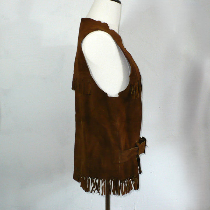 Vintage men's fringe leather vest, hippie 1970s.