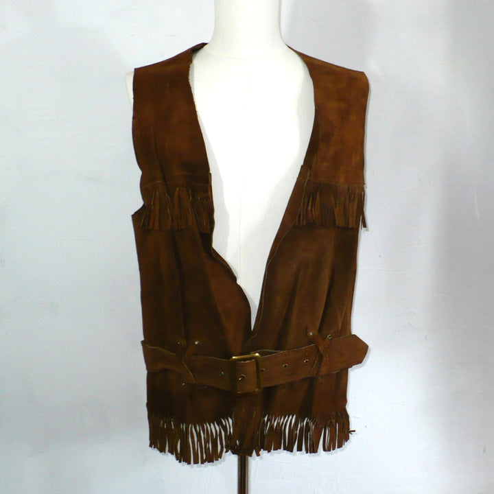 Vintage men's fringe leather vest, hippie 1970s.